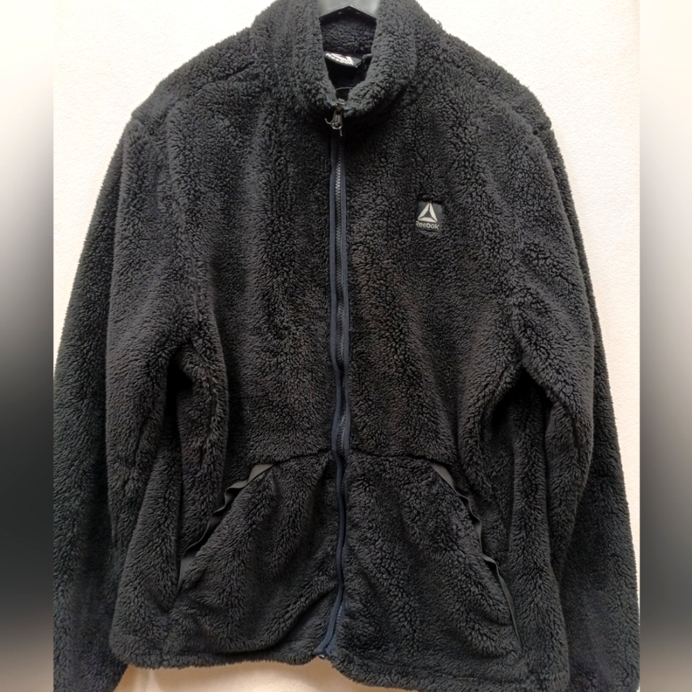 Reebok Womens Teddy Fleece Jacket With Pockets Large Warm Black